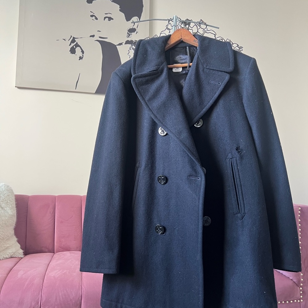 Vintage US Navy Overcoat USN‎ Pea Coat Jacket Mens 42 L Black 8405-01-154-5794